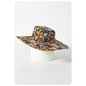 Anthropologie Black and Gold Floral Hat